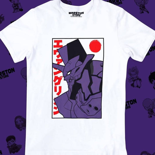 Polera blanca Neon Genesis Evangelion con diseño inspirado en el anime