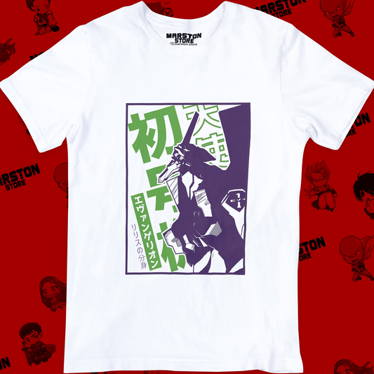 Polera blanca Neon Genesis Evangelion con diseño inspirado en el anime