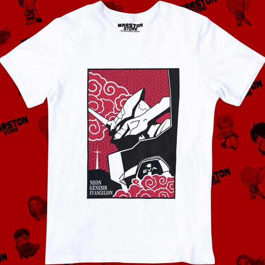 Polera blanca Neon Genesis Evangelion con diseño inspirado en el anime