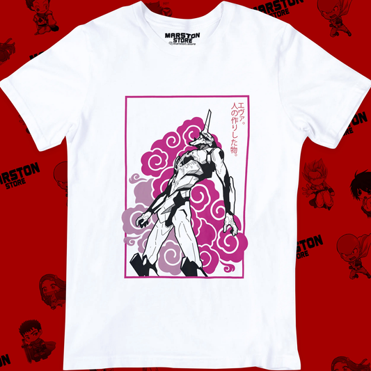 Polera blanca Neon Genesis Evangelion con diseño inspirado en el anime