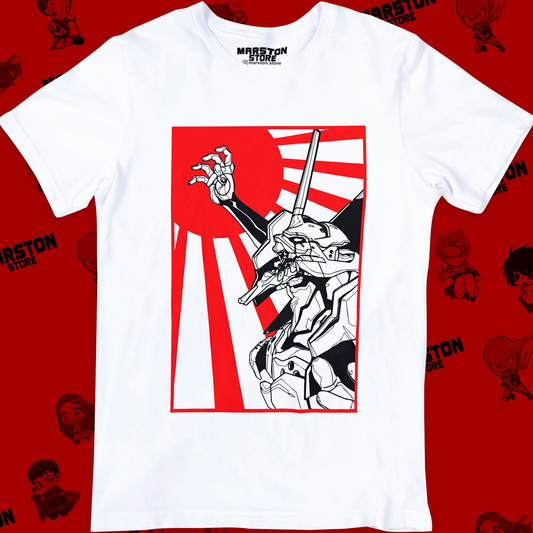 Polera blanca Neon Genesis Evangelion con diseño inspirado en el anime