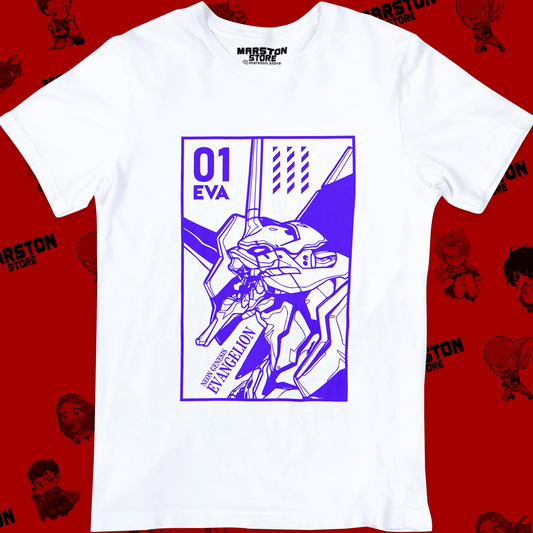 Polera blanca Neon Genesis Evangelion con diseño inspirado en el anime