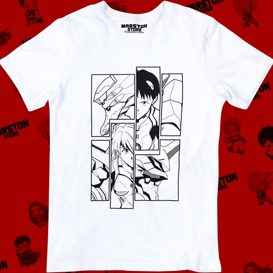 Polera blanca Neon Genesis Evangelion con diseño inspirado en el anime