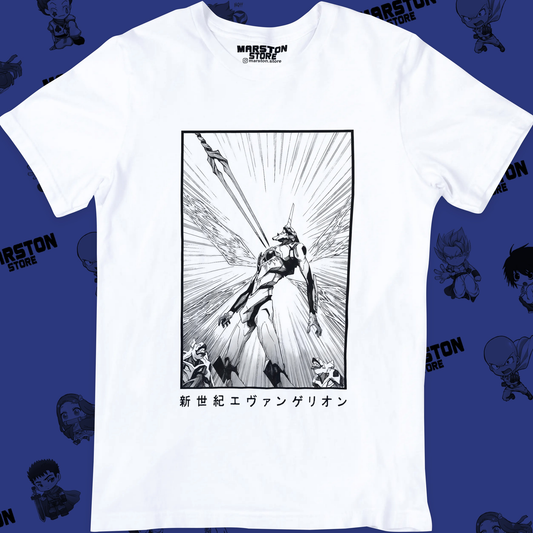 Polera blanca Neon Genesis Evangelion con diseño inspirado en el anime