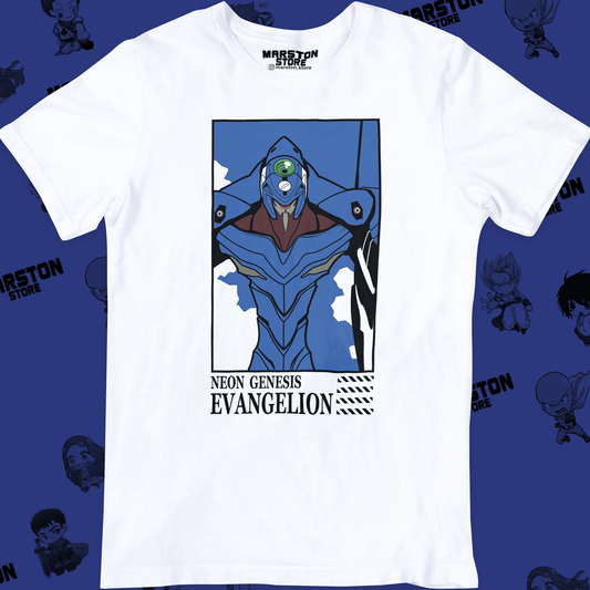 Polera blanca Neon Genesis Evangelion con diseño inspirado en el anime