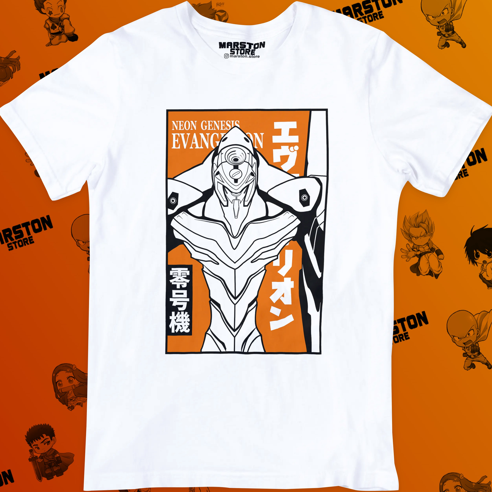 Polera blanca Neon Genesis Evangelion con diseño inspirado en el anime