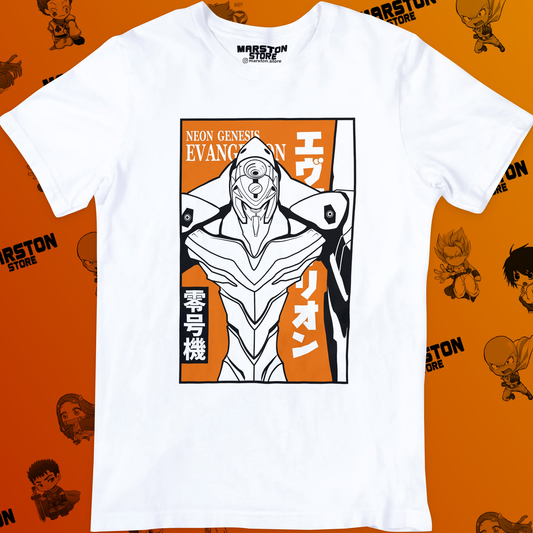 Polera blanca Neon Genesis Evangelion con diseño inspirado en el anime