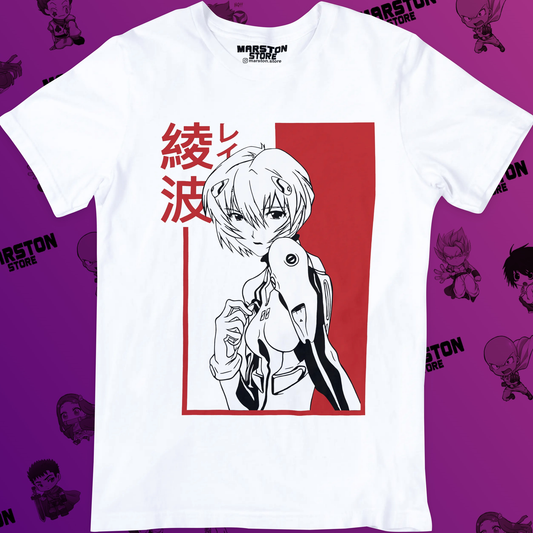 Polera blanca Neon Genesis Evangelion con diseño inspirado en el anime