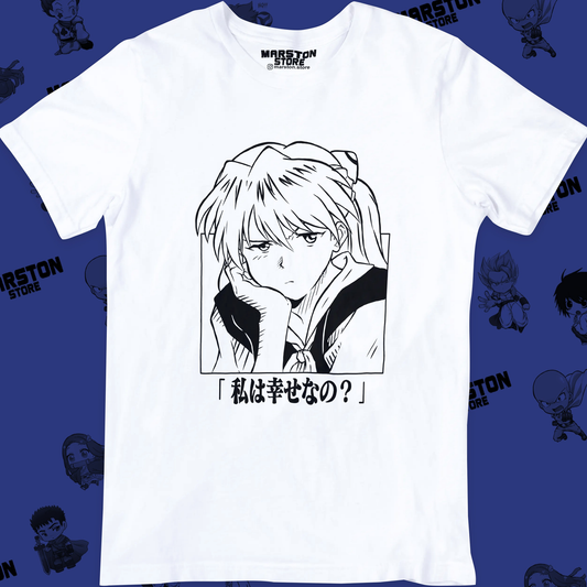 Polera blanca Neon Genesis Evangelion con diseño inspirado en el anime