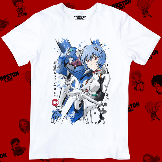 Polera blanca Neon Genesis Evangelion con diseño inspirado en el anime
