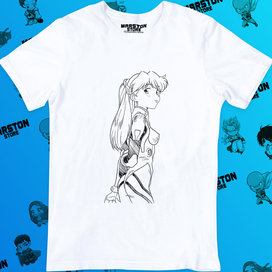 Polera blanca Neon Genesis Evangelion con diseño inspirado en el anime
