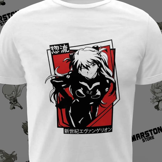 Polera blanca Neon Genesis Evangelion con diseño inspirado en el anime