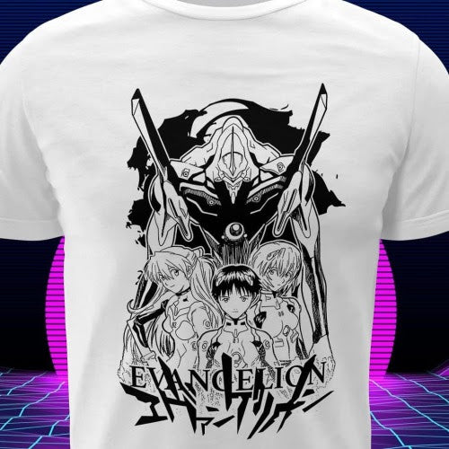 Polera blanca Neon Genesis Evangelion con diseño inspirado en el anime