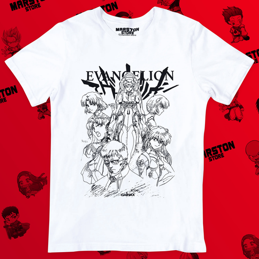 Polera blanca Neon Genesis Evangelion con diseño inspirado en el anime