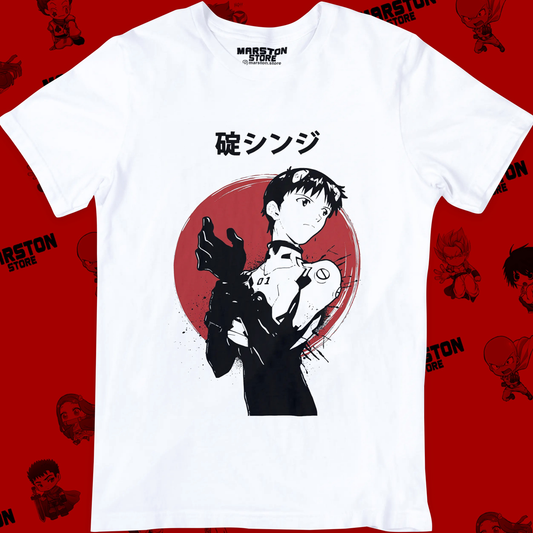 Polera blanca Neon Genesis Evangelion con diseño inspirado en el anime