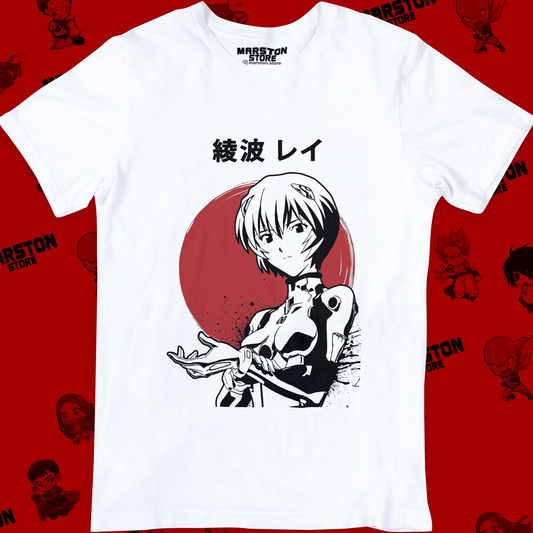 Polera blanca Neon Genesis Evangelion con diseño inspirado en el anime