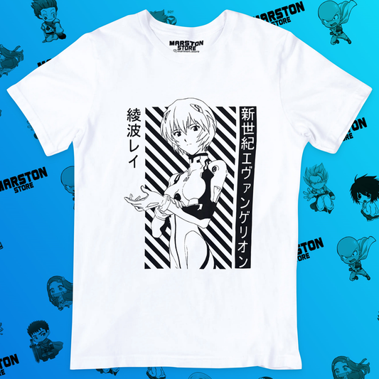 Polera blanca Neon Genesis Evangelion con diseño inspirado en el anime