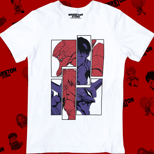 Polera blanca Neon Genesis Evangelion con diseño inspirado en el anime