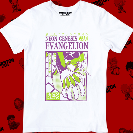 Polera blanca Neon Genesis Evangelion con diseño inspirado en el anime