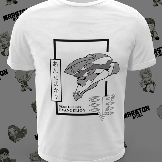 Polera blanca Neon Genesis Evangelion con diseño inspirado en el anime