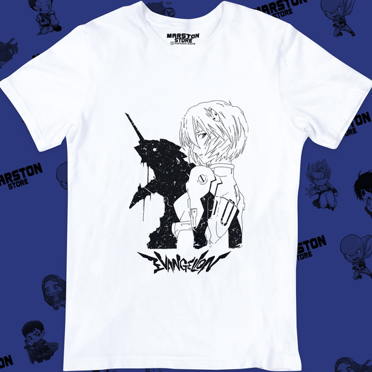 Polera blanca Neon Genesis Evangelion con diseño inspirado en el anime
