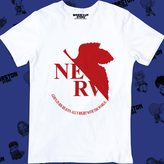 Polera blanca Neon Genesis Evangelion con diseño inspirado en el anime