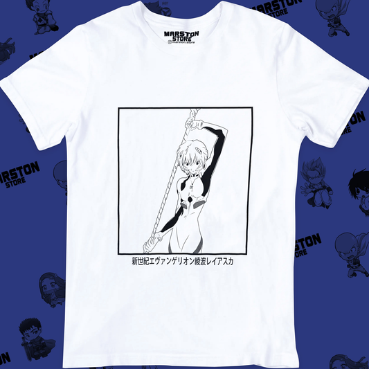 Polera blanca Neon Genesis Evangelion con diseño inspirado en el anime
