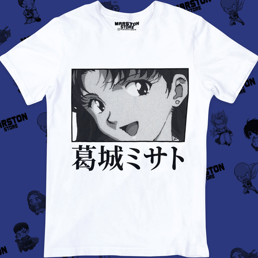 Polera blanca Neon Genesis Evangelion con diseño inspirado en el anime