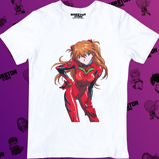 Polera blanca Neon Genesis Evangelion con diseño inspirado en el anime