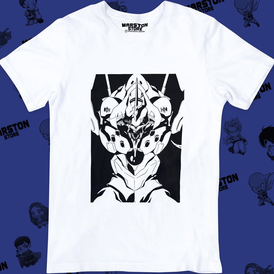 Polera blanca Neon Genesis Evangelion con diseño inspirado en el anime