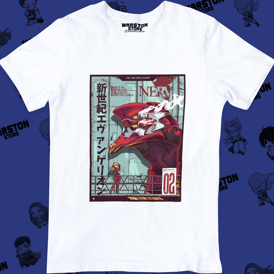 Polera blanca Neon Genesis Evangelion con diseño inspirado en el anime