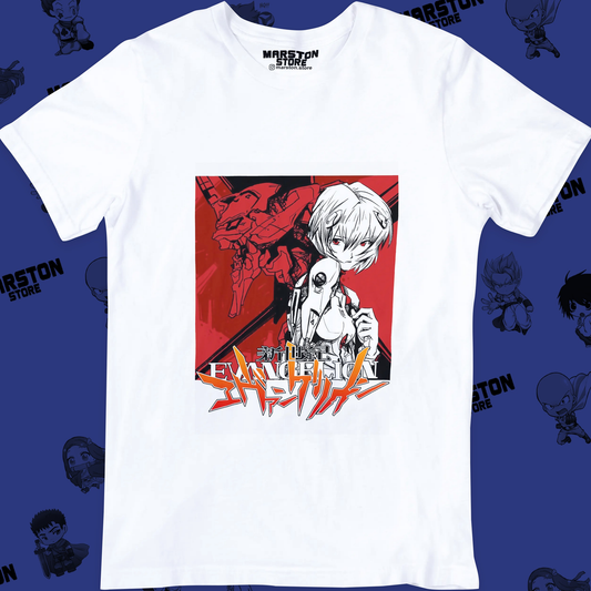 Polera blanca Neon Genesis Evangelion con diseño inspirado en el anime