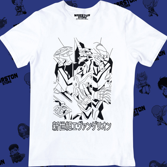 Polera blanca Neon Genesis Evangelion con diseño inspirado en el anime
