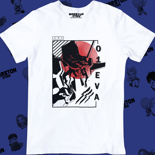 Polera blanca Neon Genesis Evangelion con diseño inspirado en el anime