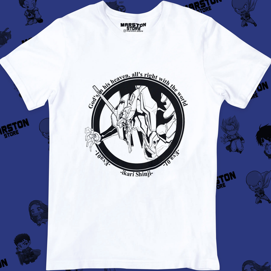 Polera blanca Neon Genesis Evangelion con diseño inspirado en el anime