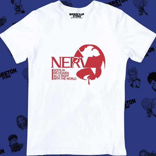 Polera blanca Neon Genesis Evangelion con diseño inspirado en el anime