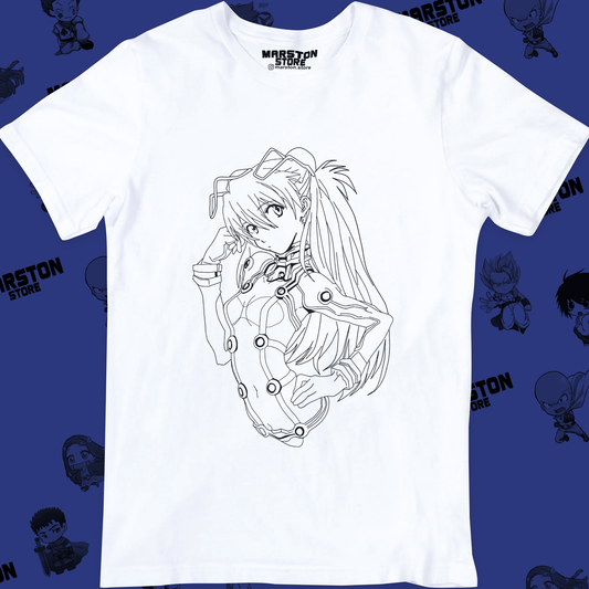 Polera blanca Neon Genesis Evangelion con diseño inspirado en el anime