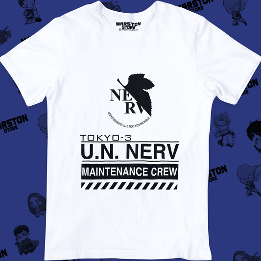 Polera blanca Neon Genesis Evangelion con diseño inspirado en el anime