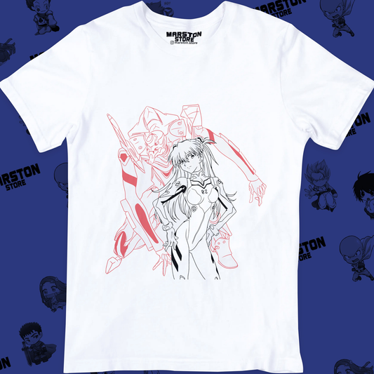 Polera blanca Neon Genesis Evangelion con diseño inspirado en el anime
