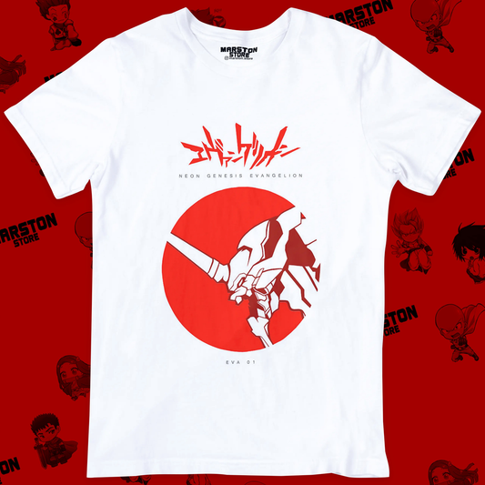 Polera blanca Neon Genesis Evangelion con diseño inspirado en el anime