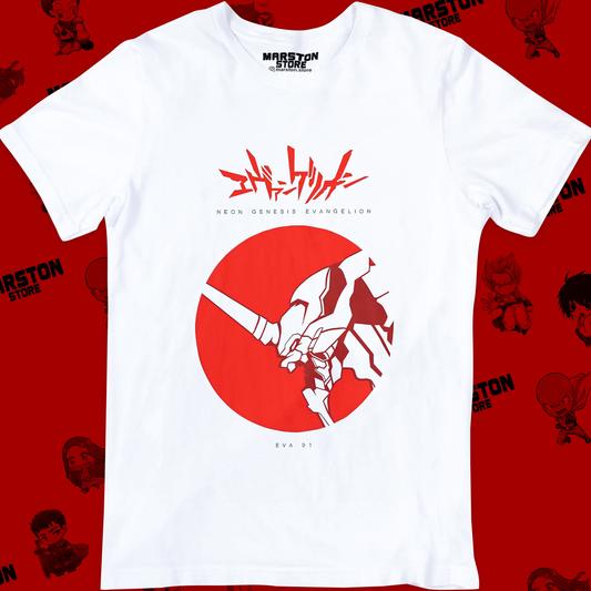 Polera blanca Neon Genesis Evangelion con diseño inspirado en el anime