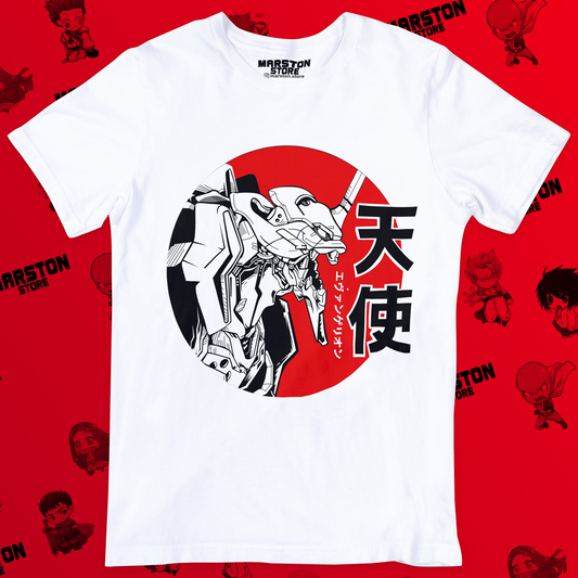 Polera blanca Neon Genesis Evangelion con diseño inspirado en el anime