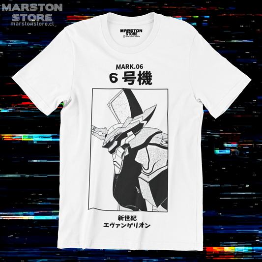 Polera blanca Neon Genesis Evangelion con diseño inspirado en el anime