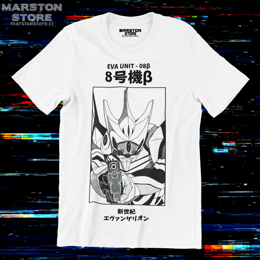 Polera blanca Neon Genesis Evangelion con diseño inspirado en el anime