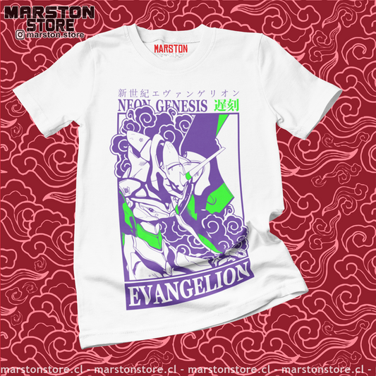 Polera blanca Neon Genesis Evangelion con diseño inspirado en el anime
