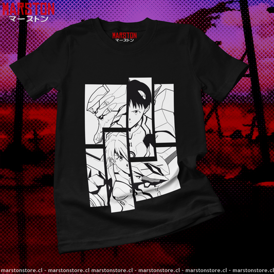 Polera negra Neon Genesis Evangelion con diseño inspirado en el anime