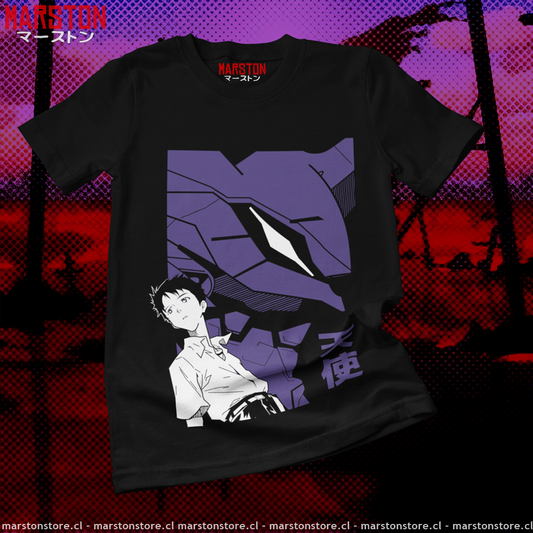 Polera negra Neon Genesis Evangelion con diseño inspirado en el anime