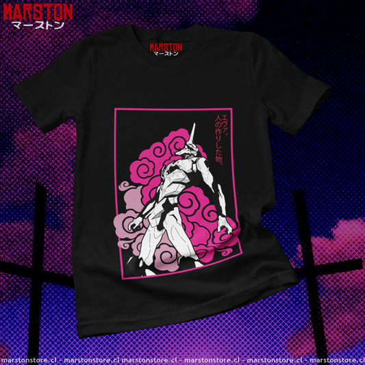 Polera negra Neon Genesis Evangelion con diseño inspirado en el anime