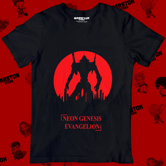 Polera negra Neon Genesis Evangelion con diseño inspirado en el anime