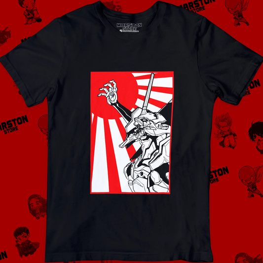 Polera negra Neon Genesis Evangelion con diseño inspirado en el anime